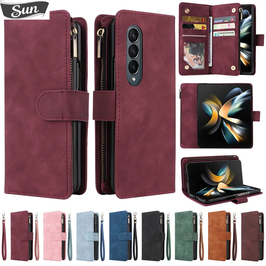 Portafoglio Di Lusso Flip Zipper Custodia In Pelle Per Samsung Galaxy Z Fold4 Flip Magnetico Antiurto Per Samsung Galaxy Z Fold3 Cover