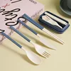 Wheat Straw Cutlery Students Spoons Forks Chopsticks with Box Tableware Travel Portable Travel Detachable Kitchen Accessories 4