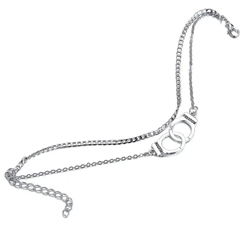 Delysia King Sexy Women Summer Handcuffs Anklet Trendy Double Layer Printing Freedom Ankle Chain