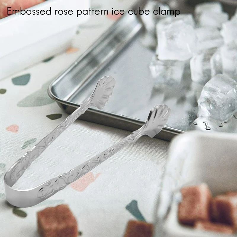 6 Pcs Vintage Rose Relief Ice Square Clips Sugar Tongs Foods Clips Kitchen Serving Tong Barware
