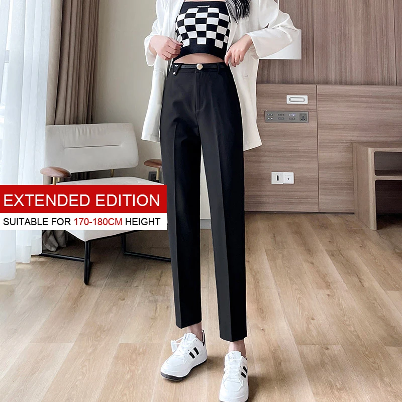 Black suit pants female spring straight tube loose high waist skinny foot pants small man pendant smoke pipe nine points west pa white capri leggings Pants & Capris