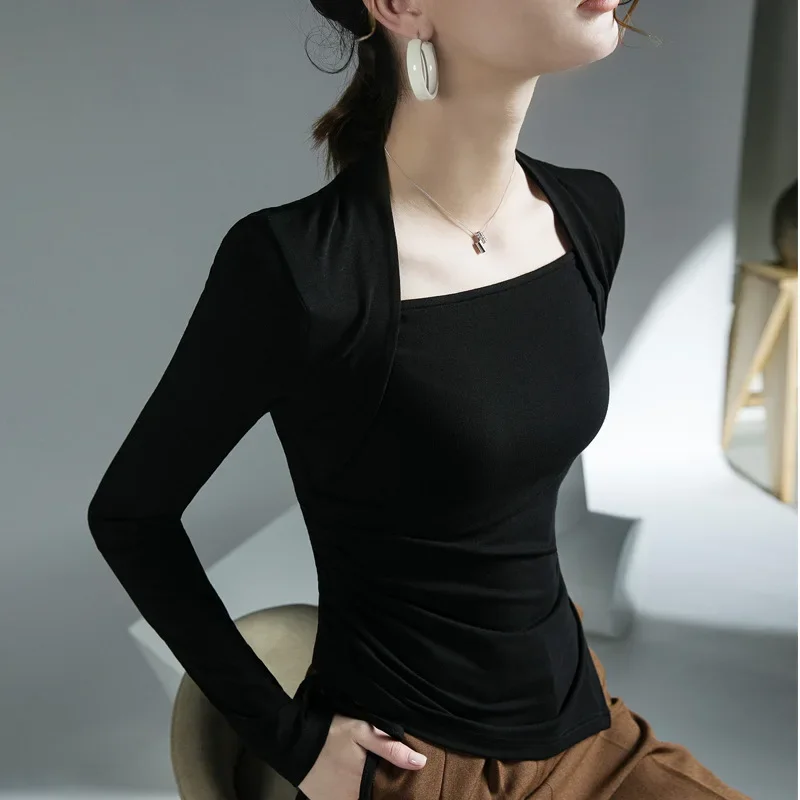 

High Quality 2024 Women T-shirt Drawstring Style Design Female Autumn Sexy Crop Top Clothes Casual Fashion Blouses Grace Meeting