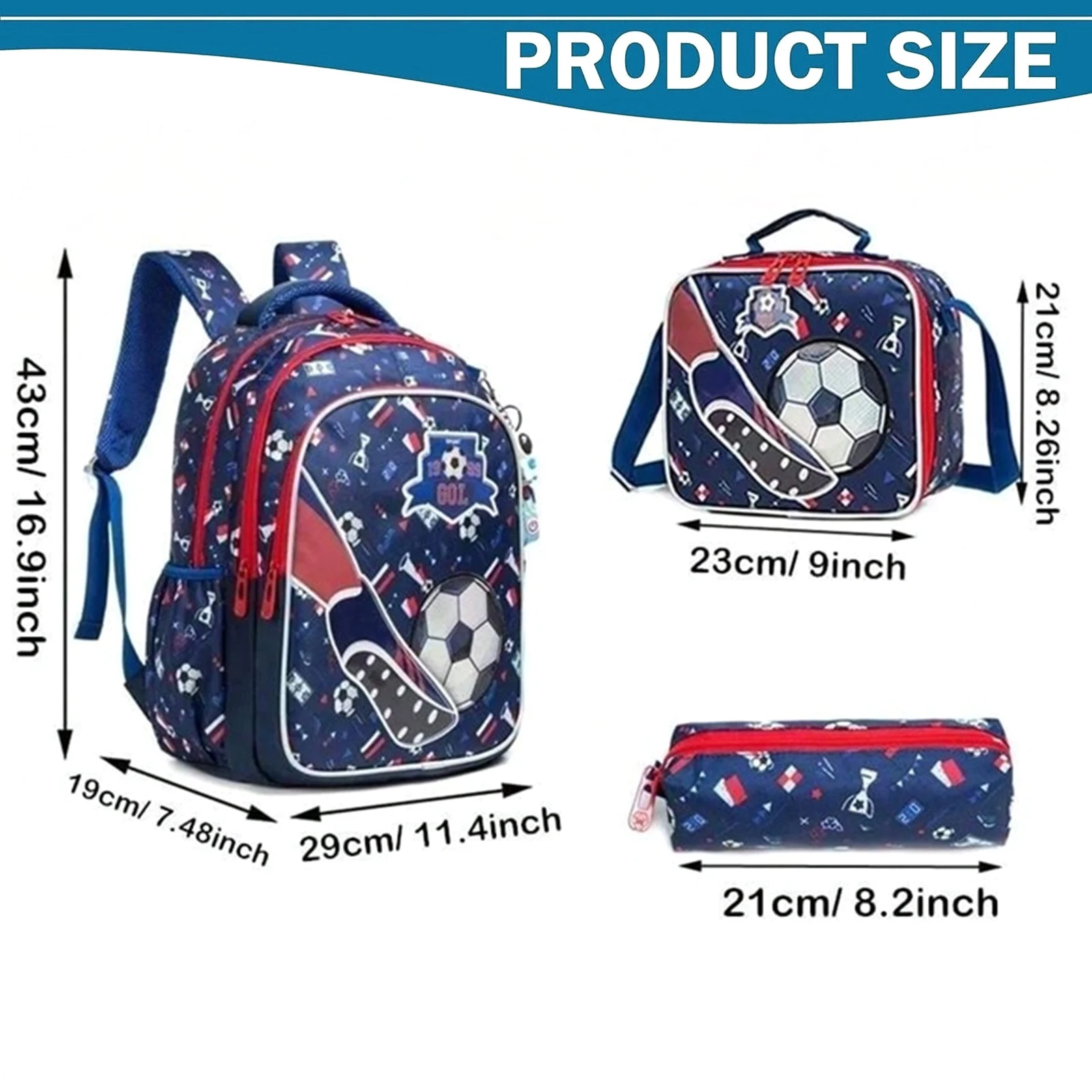 School Bookbag for Boy Football Pattern Backpack Kids Backpack Waterproof School Bag Mochila Infantil Lunchbox Child Pencil Case 2