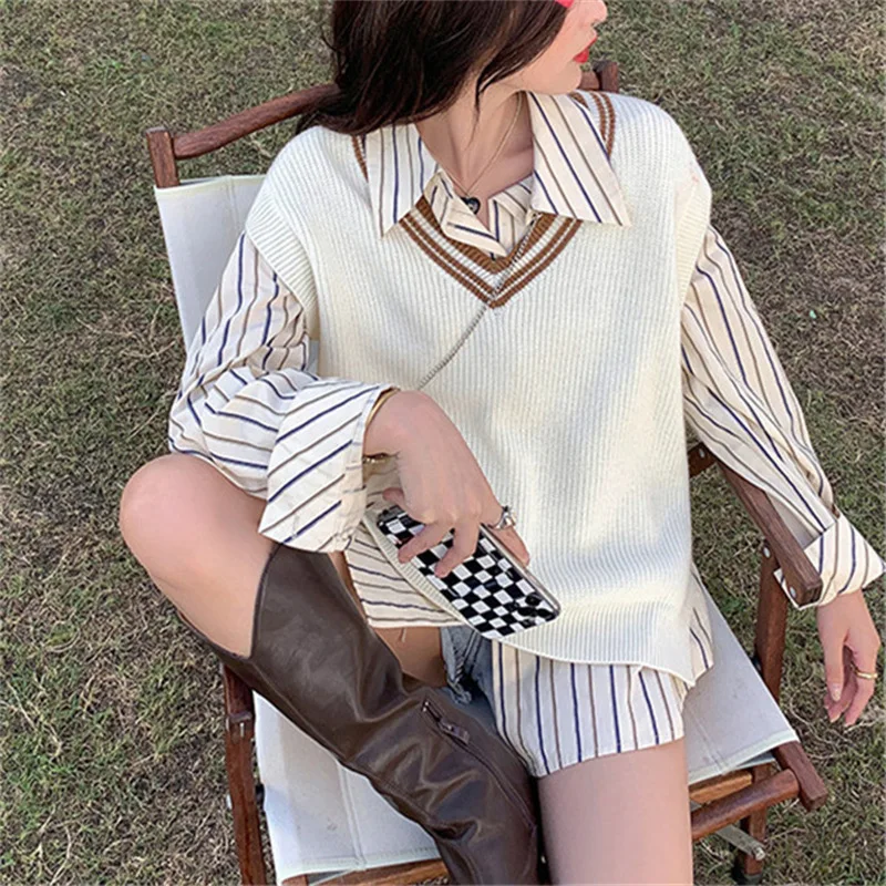 

Женский жилет с V-образным вырезом, вязаный жилет в стиле ретро, Осень-зима 2023