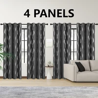 4PCS Blackout Curtains Grommet Thermal Insulated Room Darkening  With Wave Foil Printed For Bedroom