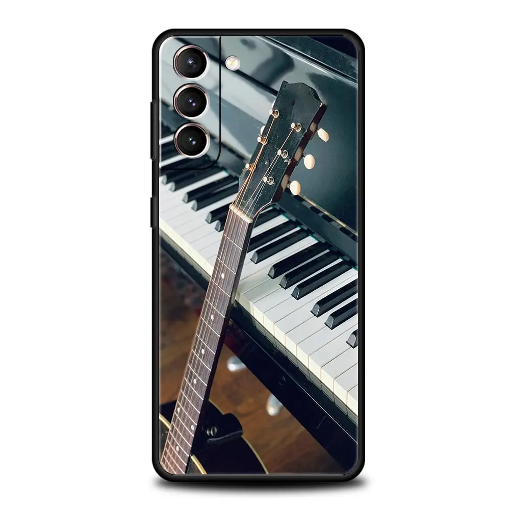 Black Music Instrument Design Phone Case - Guitar & Piano Theme