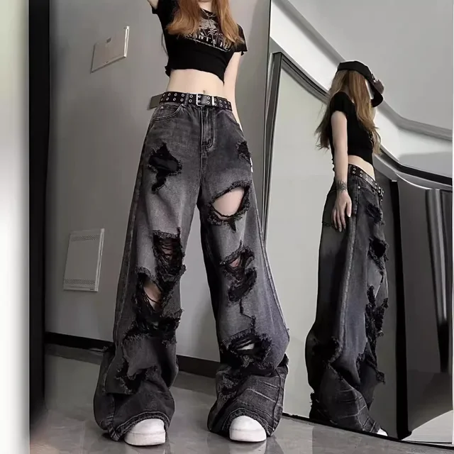 Jean déchiré Unique pour femmes, bas de cloche de Style américain en détresse, coupe ample, pantalon Long polyvalent à jambes droites, été 2