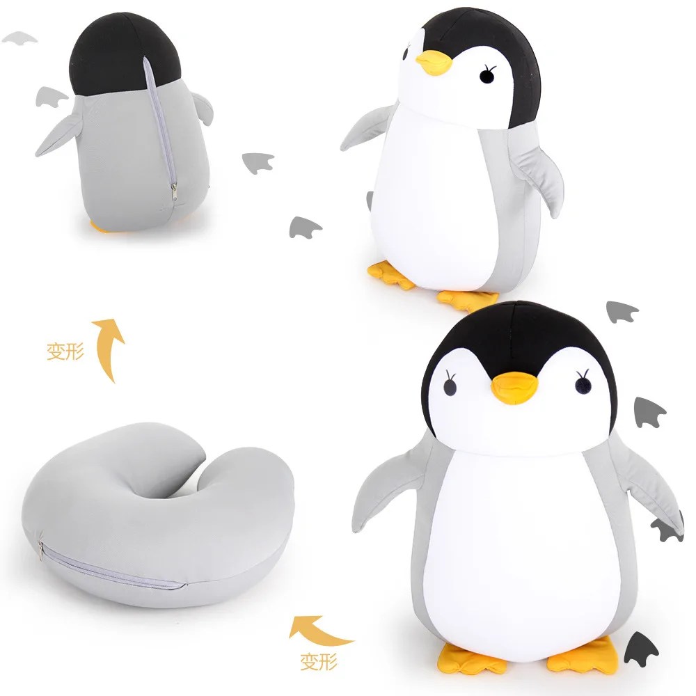 Deformable U-shape Travel Pillows Airplane Penguins Cushion Plush Toy Neck Pillow Car Office Nap Headrest 2-in-1 neck pillow