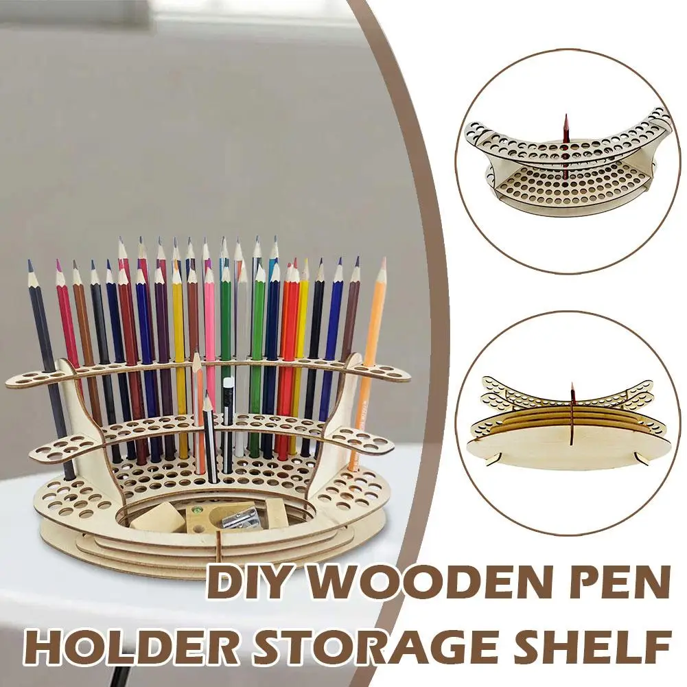 

DIY Wooden Pen Holder Desk Stationery Organizer Makeup Brushes Slots Rack For Office Organizers Storage Shelf School