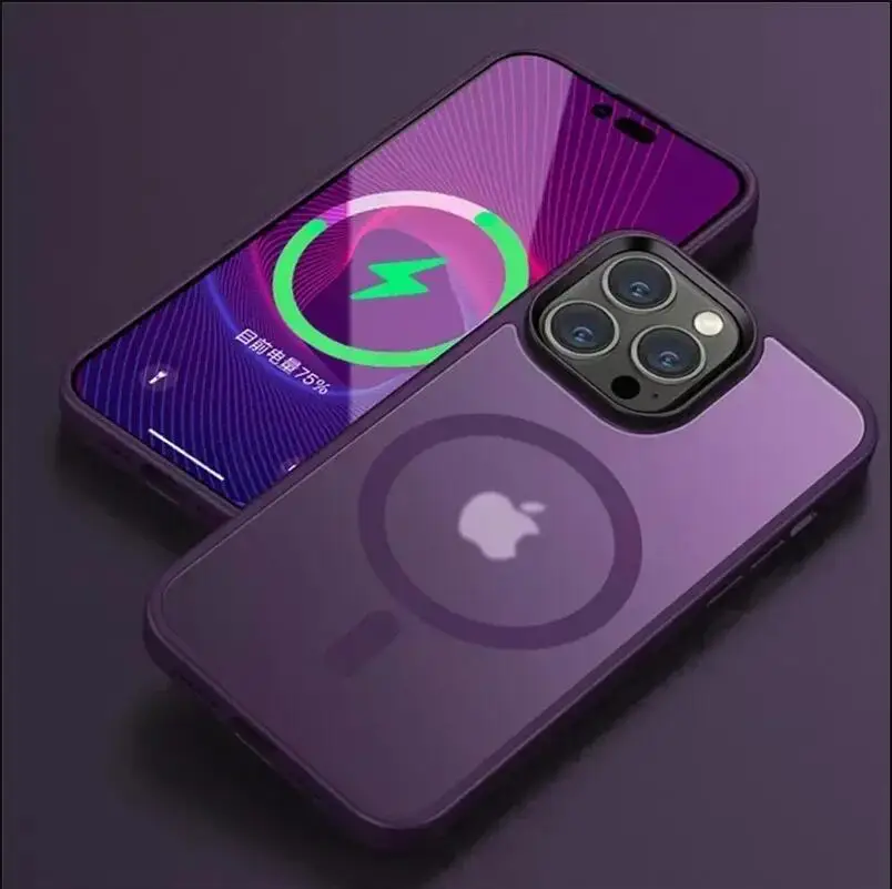 Sleek Matte Translucent Frosted Phone Case with Magnetic Wireless Charging Capabilities