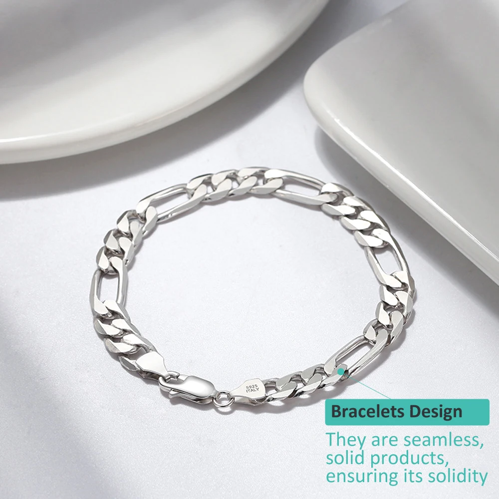 Daifuni S925 Sterling Silver Bracelet 6.5mm Men Sideways