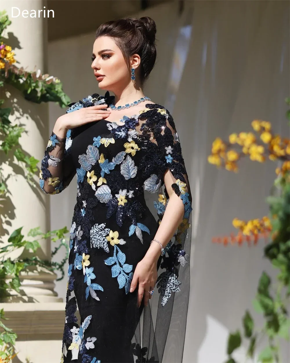 فستان سهرة تول مطبوع فاخر