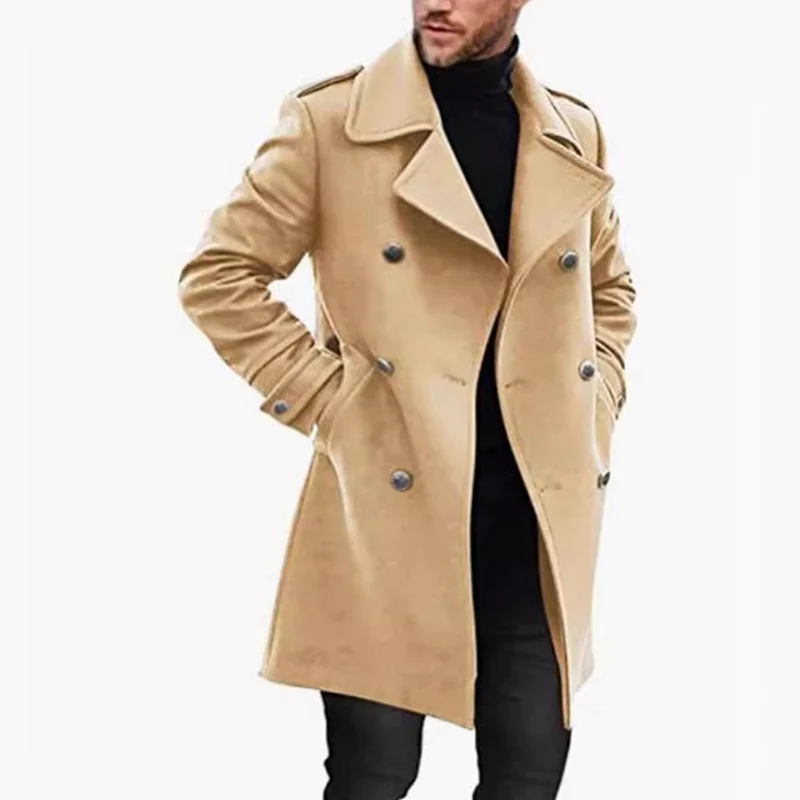 

Vintage Woolen Long Coats Men New Spring Fashion Turn-down Collar Solid Color Overcoats Mens Streetwear Trendy Loose Long Jacket