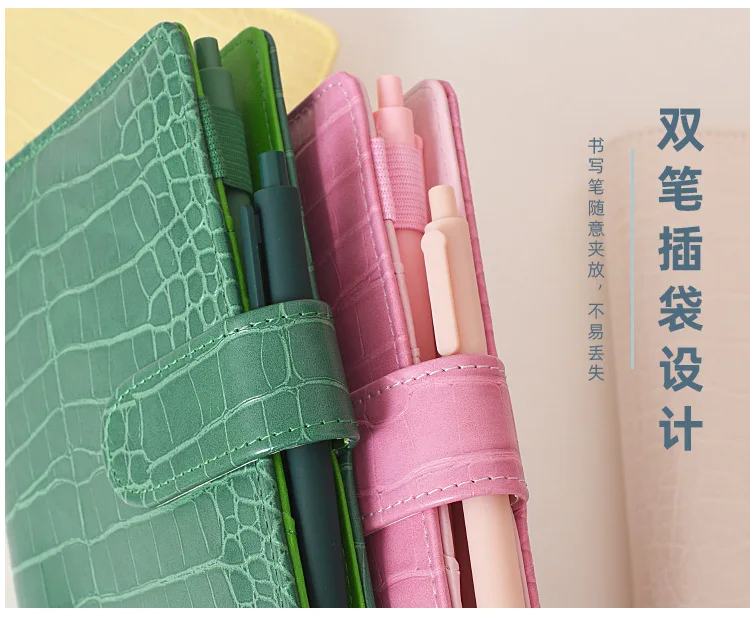 Couverture Agenda A6 En Simili Cuir Crocodile - 6 Anneaux, Motif Rose, Pour Planificateur Et Carnets - 12