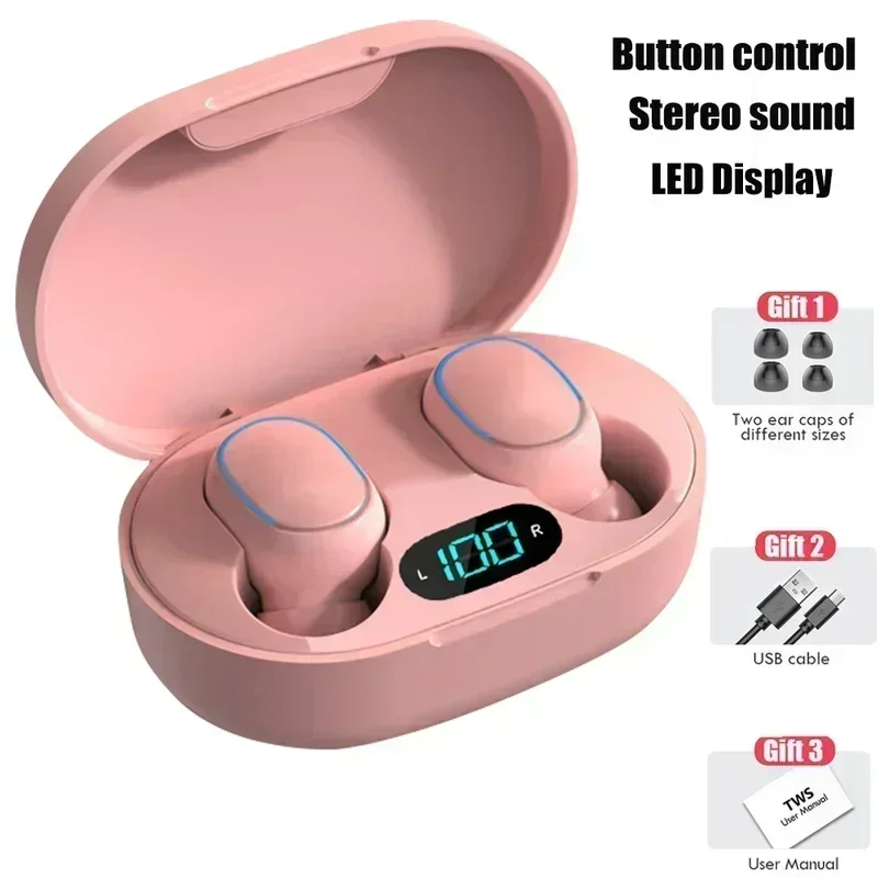 سماعات رأس لاسلكية E7S أصلية مع ميكروفون وشاشة LED، سماعات أذن TWS، سماعات بلوتوث