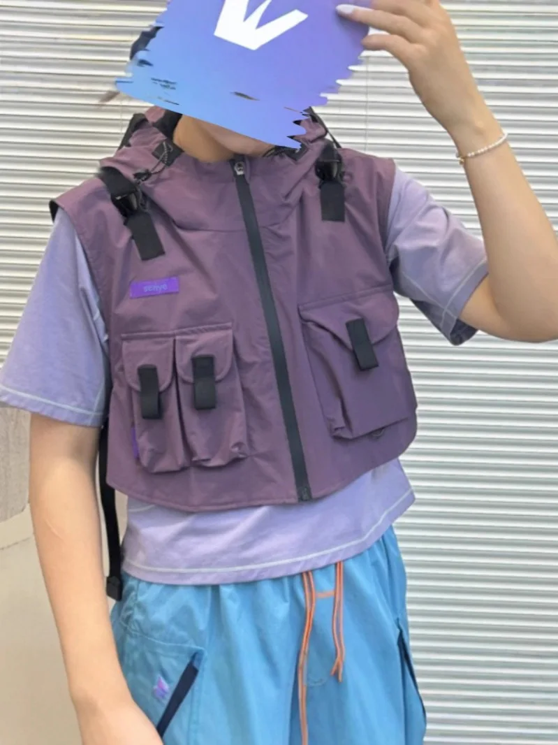 후드 숏 베스트 루즈 캐주얼 베스트 클립 한국 버전 멀티 포켓 통기성 패셔너블 하이킹 낚시 베스트 남성 여성용