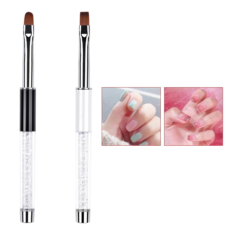 Rhinestone Handle Nail Glue Phototherapy Pen Oval Flat Gel Nail Brush for Professional Art Design 1PCS