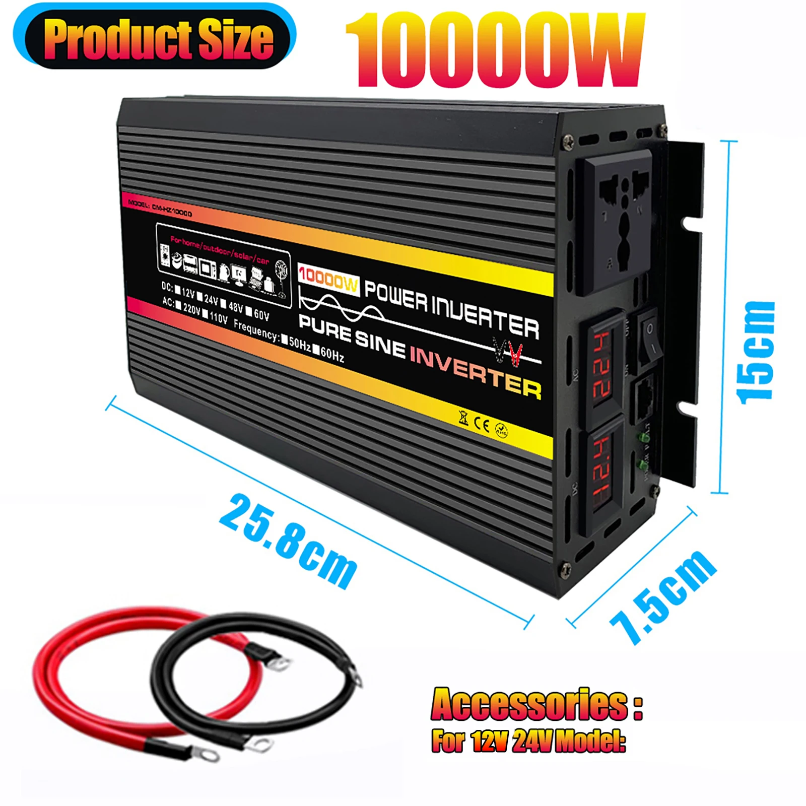 10000W Power Inverter 12V DC to 220V AC Modified Sine Wave Inverter with 3  AC Outlets Car Converter for RV Truck Outdoor - China Power Inverter, Power  Converter