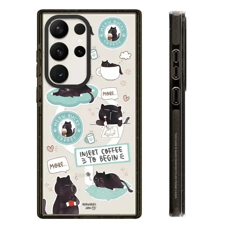Black Cat Acrylic Black Border Protective Case for Samsung Galaxy S22U S23U S24 Ultra Shell with MagSafe