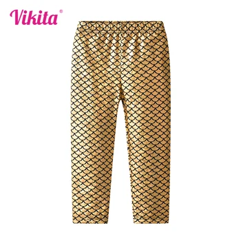 VIKITA Ragazze Leggings dorati Bambini Autunno Primavera Pantaloni Ragazze Festa di compleanno Performance Stage Pantaloni a matita Abbigliamento per bambini 3-10 anni 1