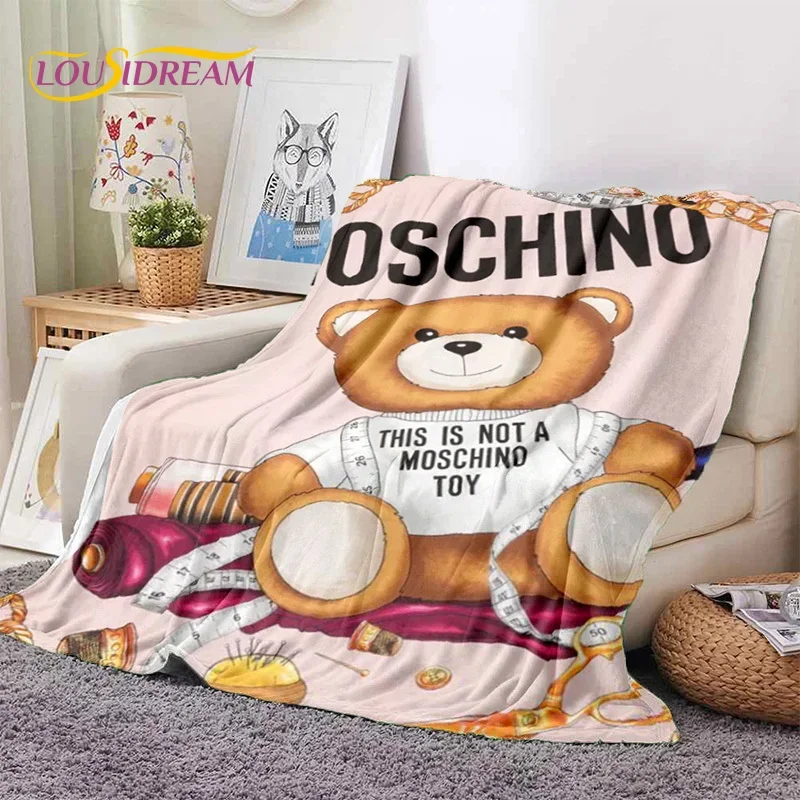

3D M-Moschino HD мультяшный медведь, мягкое плюшевое одеяло, фланелевое одеяло, покрывало для гостиной, спальни, дивана, детский чехол, подарок
