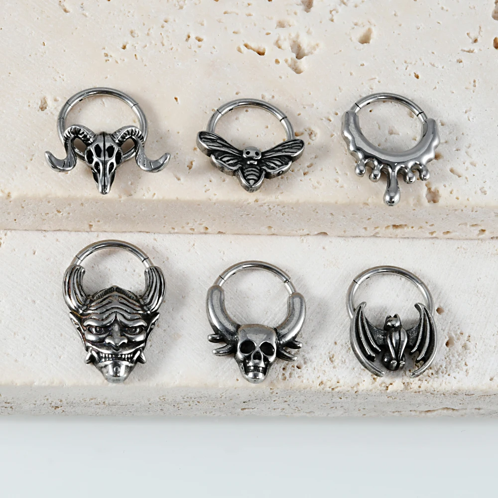 Dramlee Stianless Steel 16G Fuid Ox 헤드 Septum 후프 링 해골 힌지 세그먼트 코 리모콘 Daith Rook 귀걸이 피어싱 쥬얼리