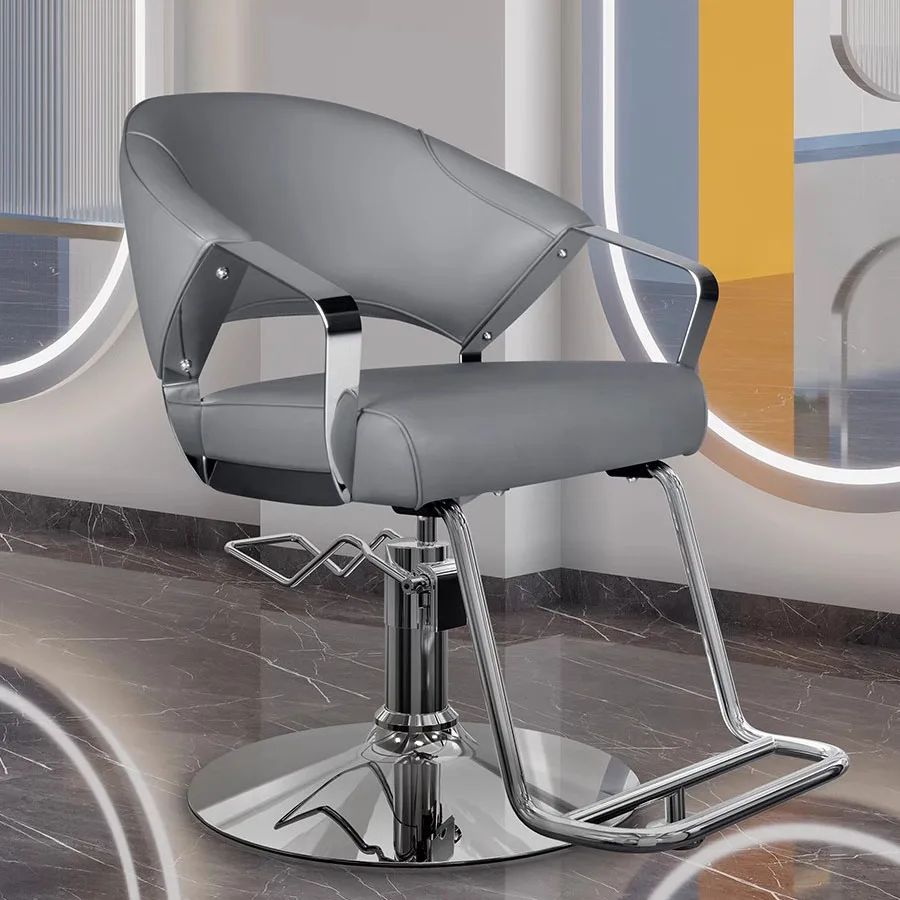 Luxury Gray Silver Barber Chair Tool Portable Professional Barber Chair Mobile Luxury Hair Salon Equipment Cadeira Dining Chair