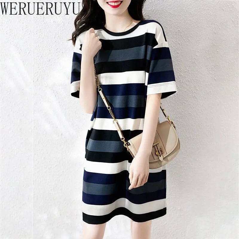 Harajuku Mini Striped Dress Woman Clothing Casual Streetwear Fashion Summer Short Sleeve Loose Elegant Womens Short Dresses 2024