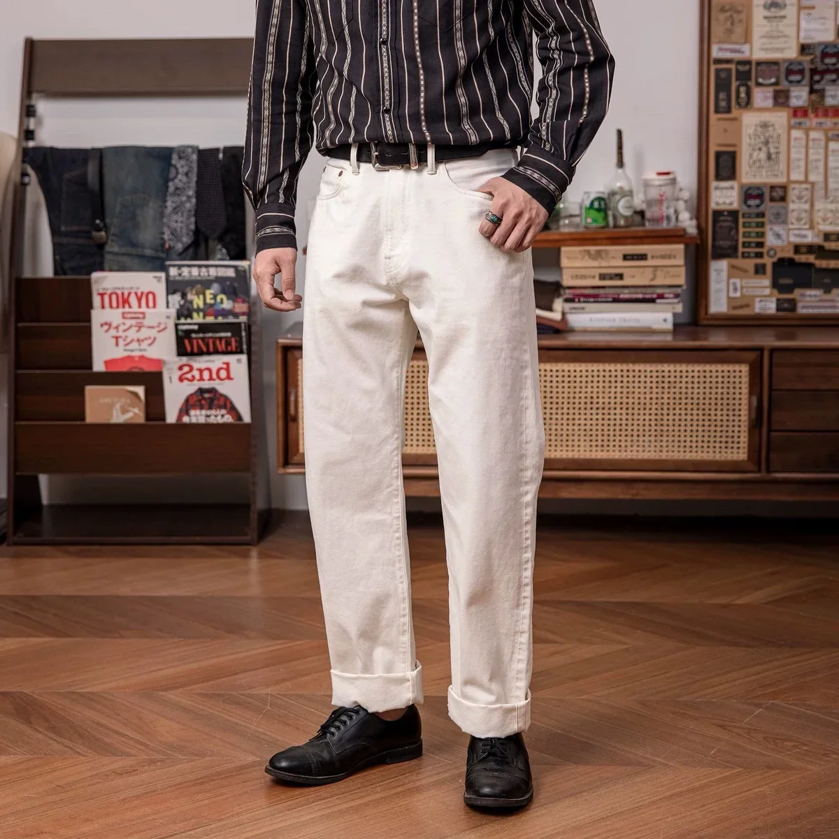 Red Tornado 55501 White Relaxed Straight Men's Jeans Rugged Style 14oz Selvedge Denim Pants 2