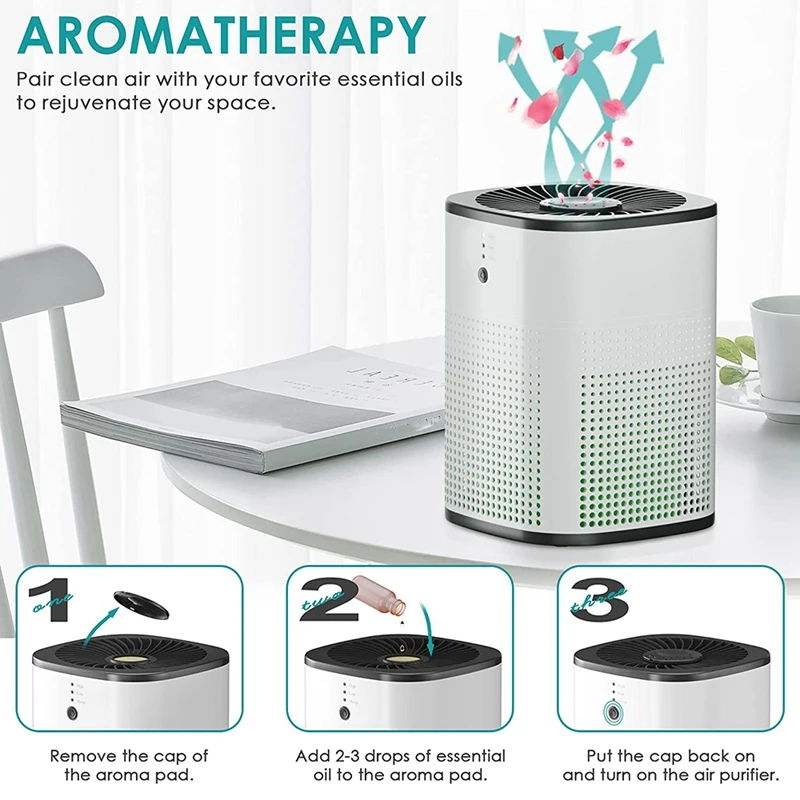 Bedroom Air Purifier H13 Real HEPA Filter Air Purifier 360° Intake With 5 Stage Filtration For Pet Allergies