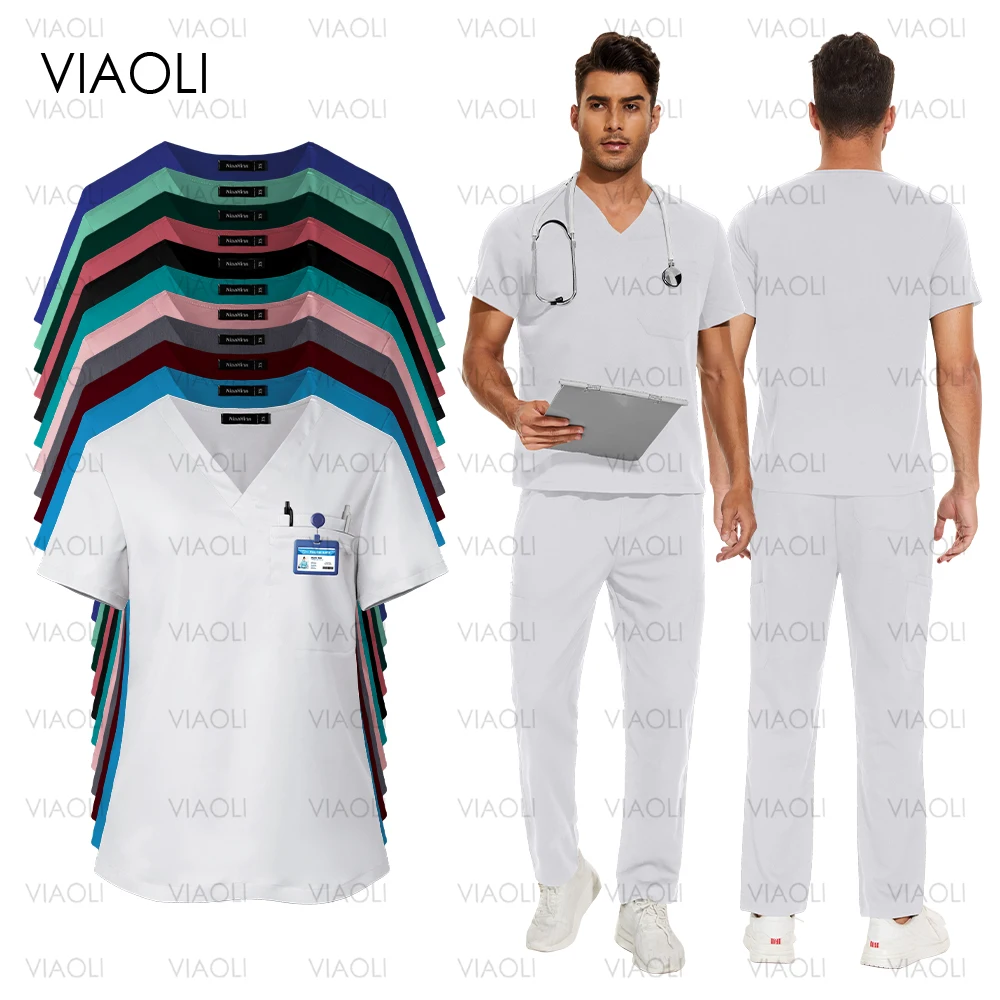 Uniformes médicos Unisex con cuello en V, conjunto de enfermera