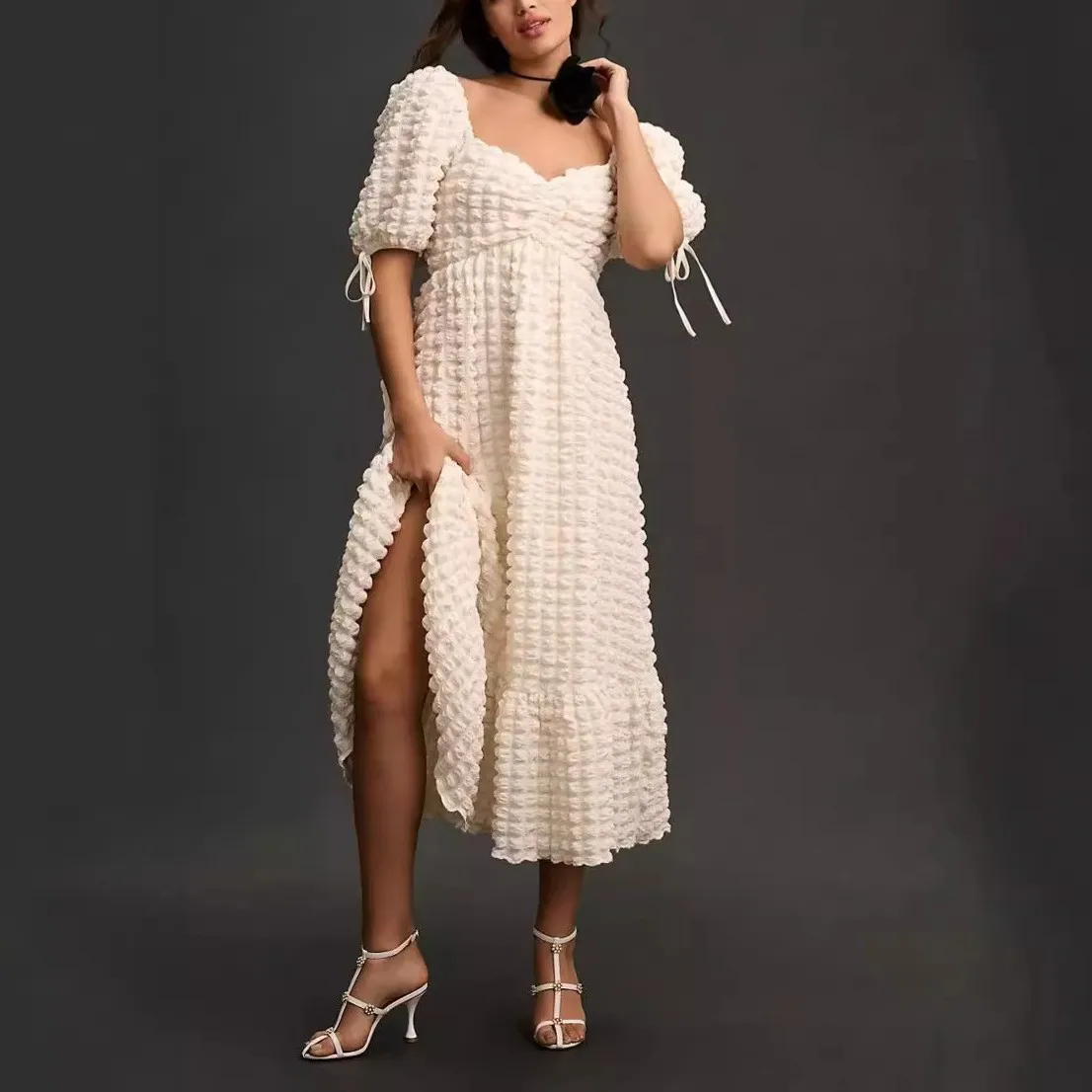 chinese dress ladies Bubble Textured Long Line Dress – Vacation Vault Swim
