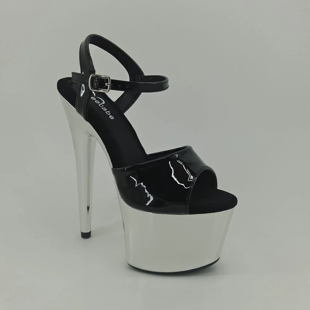 Leecabe Shinny Silver Color 17CM/7Inch Beige Women's Platform Sandals  party High Heels Shoes Pole Dancing Shoes