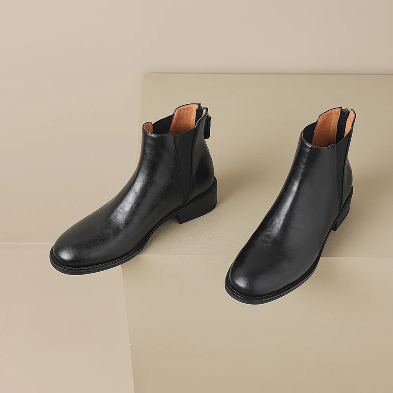 Women's Ankle Boots Retro Style Back Zipper Thick Heels Woman Short Boots Autumn Winter New Ladies Chelsea Boots Med Heels Shoes