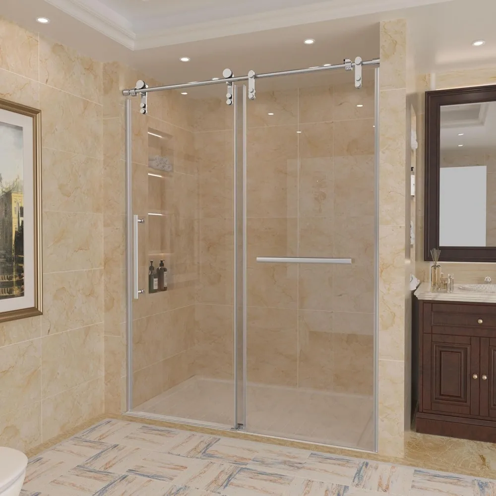 Shower Door 56-60" W X 76" H Frameless Shower Door,Sliding Door with 5/16"(8mm) Clear Tempered Glass