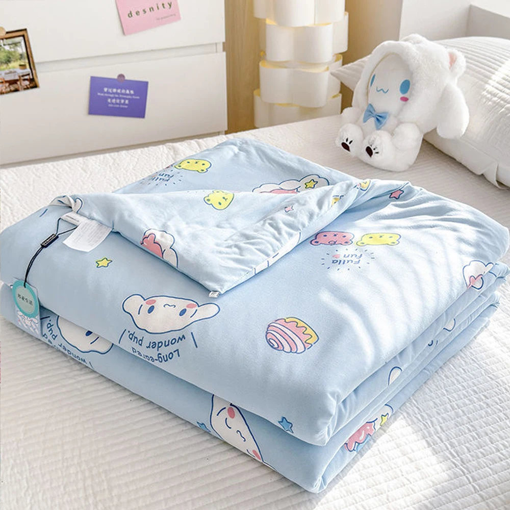 

Kawaii Sanrios аниме Cinnamoroll Kuromi летнее крутое Одеяло Для Девочек Трикотажное хлопчатобумажное Соевое Волокно детское одеяло с машинной стиркой
