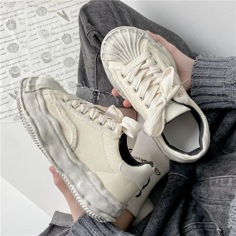 Women Canvas Sneakers Dirty Shoes New Student Canvas Thick Dissolving Heels Lace Up Sports women shoes casual sneakers women sneakers