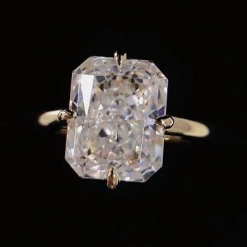 Super Flashing 4CT Radian Cut Moissanite Ring Solid S925 Silver Plated 18K Gold Women's Jewelry Gift 1