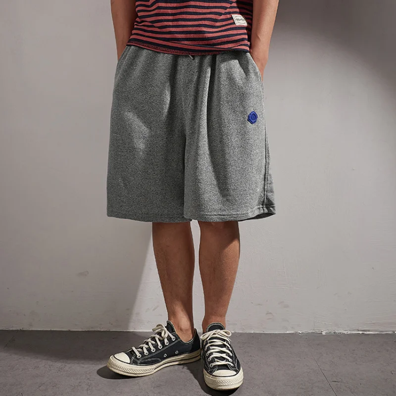 

men's shorts Lazy summer sports solid color terry fitness running sweater pants loose terry knitted five-point pants