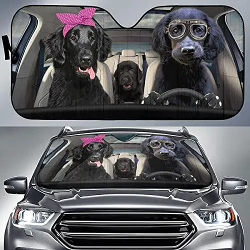 

Funny Flat Coated Retriever Driving Car Sunshade Car Windshield Sunshade for UV Sun Protection Car Front Window Sunshade