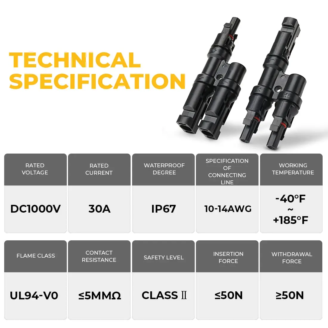 Solar panel connector cable Solar panel branch Y-type connector for parallel connection between FMM and MFF between solar panels 1 pair
