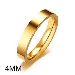 Stainless Steel Women's Wedding Ring - Elegant Flat Band Fashion Jewelry - US size 09 (4mm Gold Ring)