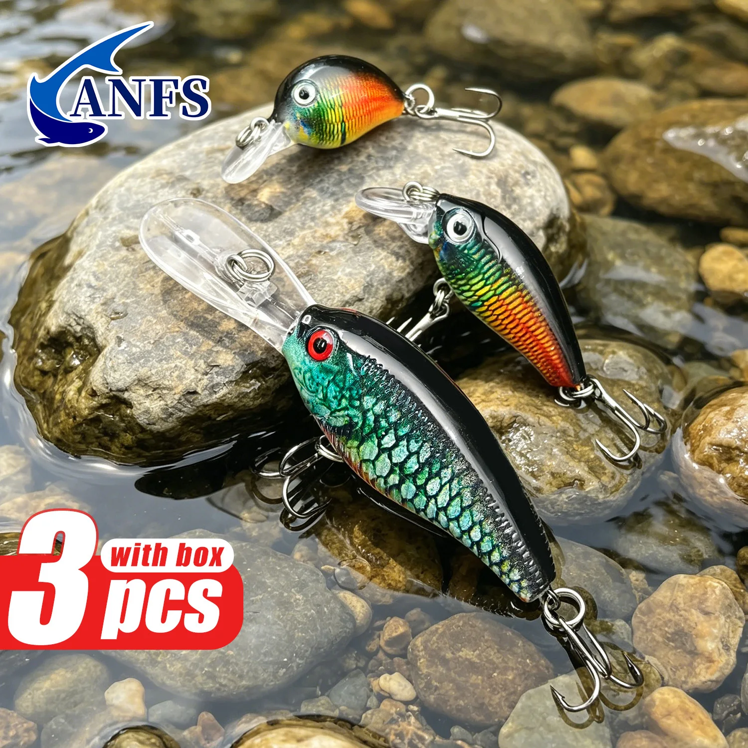 Anfs 3PCS Fishing Lures Assorted Design, Realistic Crank Bait Minnow Freshwater