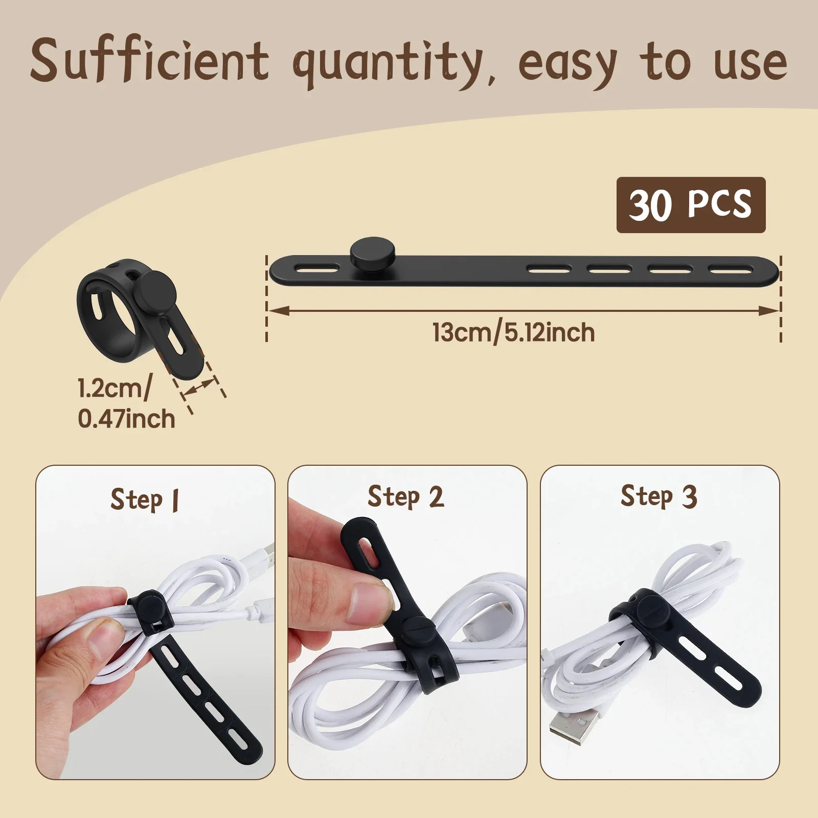 30Pcs Silicone Cable Ties Cord Organizer Adjustable Reusable Cable tie Straps Cable Management Organizer Fastening Cable Straps