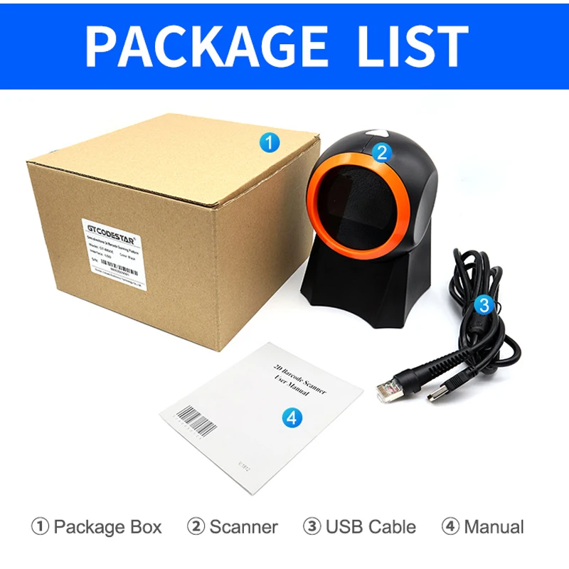 Barcode Scanner 2D Omnidirectional Desktop Automatic 1D 2D QR code Data Matrix PDF417 Reader Usb for Retail Supermarket