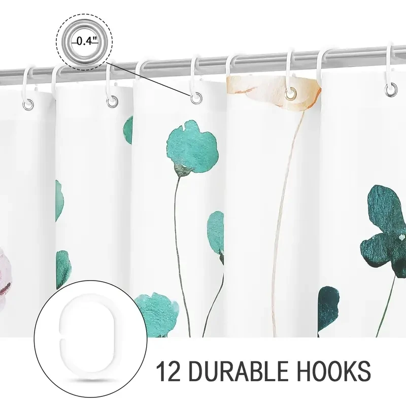 Modern Watercolor Floral Shower Curtain Set with Hooks-Waterproof and Minimalist Design for Bathroom 1pc shower curtains