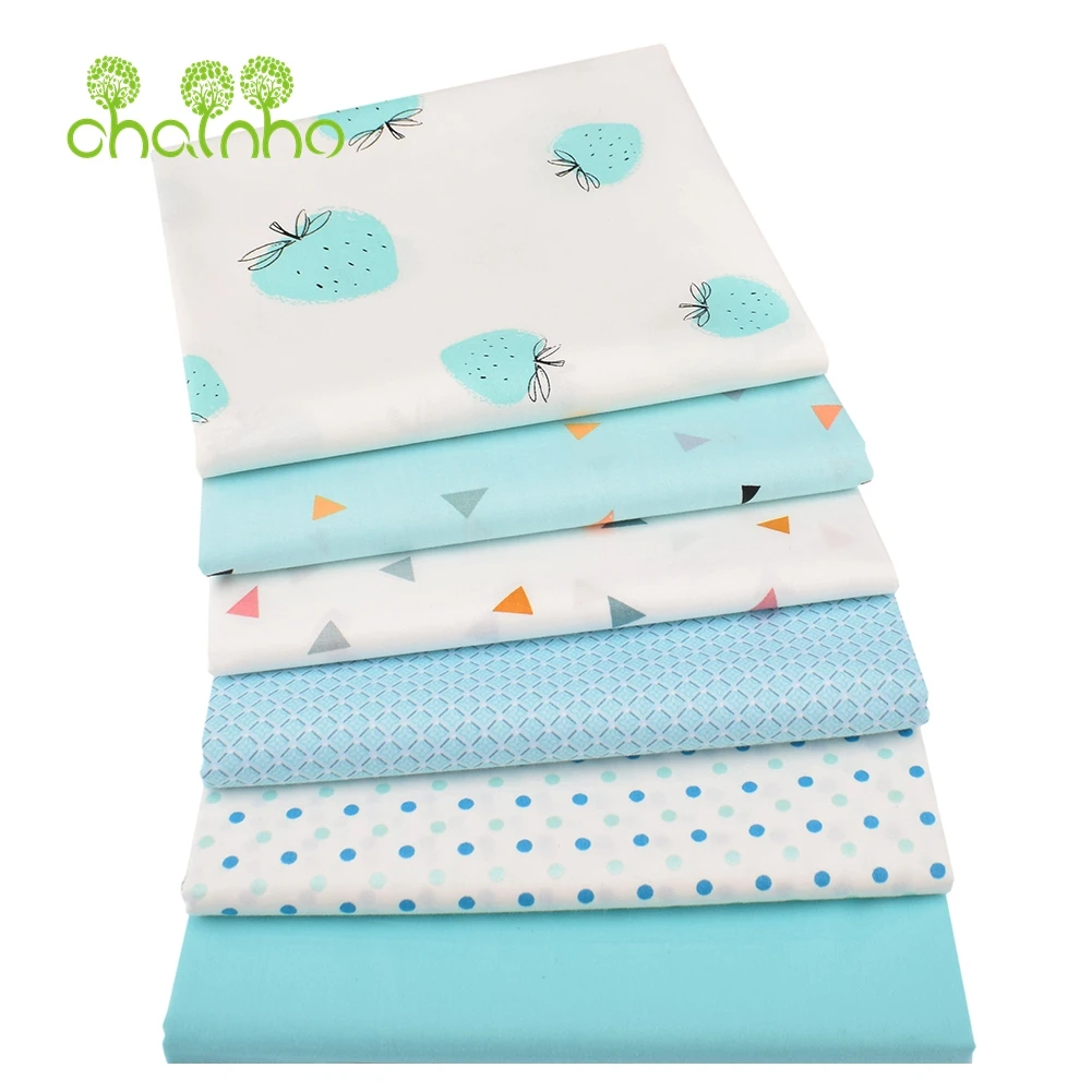 Chainho,Printed Twill Weave Cotton Fabric,Patchwork Cloth,DIY Sewing Quilting Material,Lake Blue Series,4 Specification,CC253