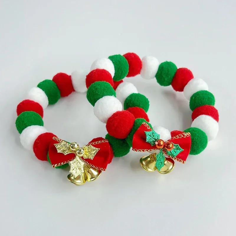 

Pet Collar Christmas Bowknot Pom Pet Necklace Collar Multicolor Dog Accessories Cute Kitten Festivel Pet Collar with Bell