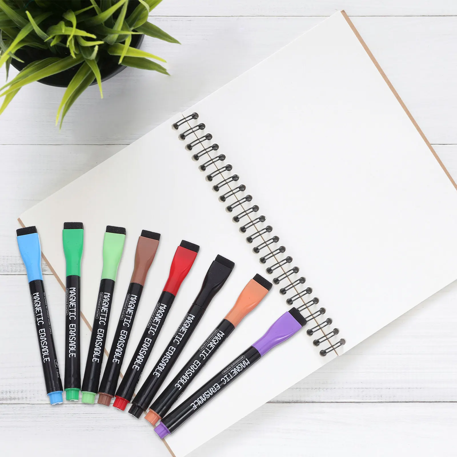 8개입 자석 드라이 이레이즈 마커 세트, 인체공학적 디자인, 빠른 지우기, 탈부착 가능한 캡, 금속 표면 및 화이트보드에 강력한 접착력, 흰색