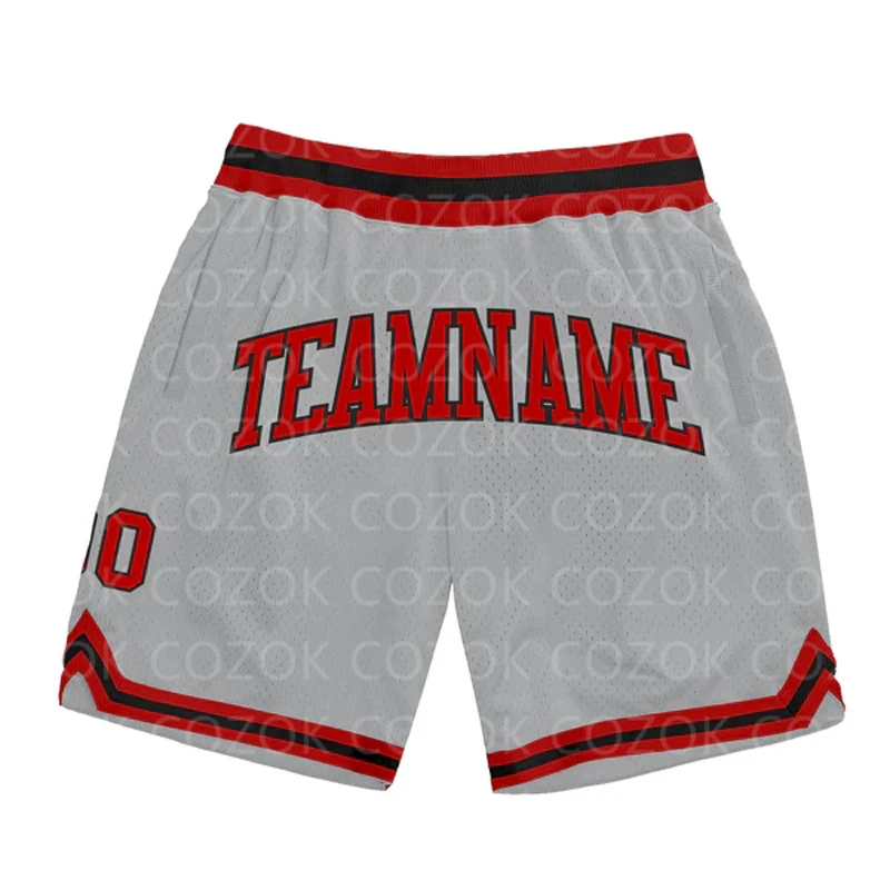 

Custom Gray Red Black Authentic Basketball Shorts 3D Printed Men Shorts Your Name Mumber Quick Drying Beach Shorts